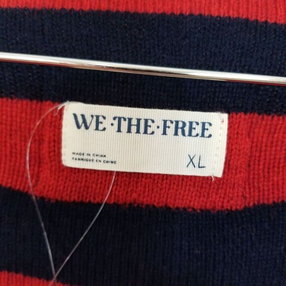 Free People Women Into the Blue Sweater Sz XL Red Blue Boxy Boho Wool Blend - Picture 8 of 11